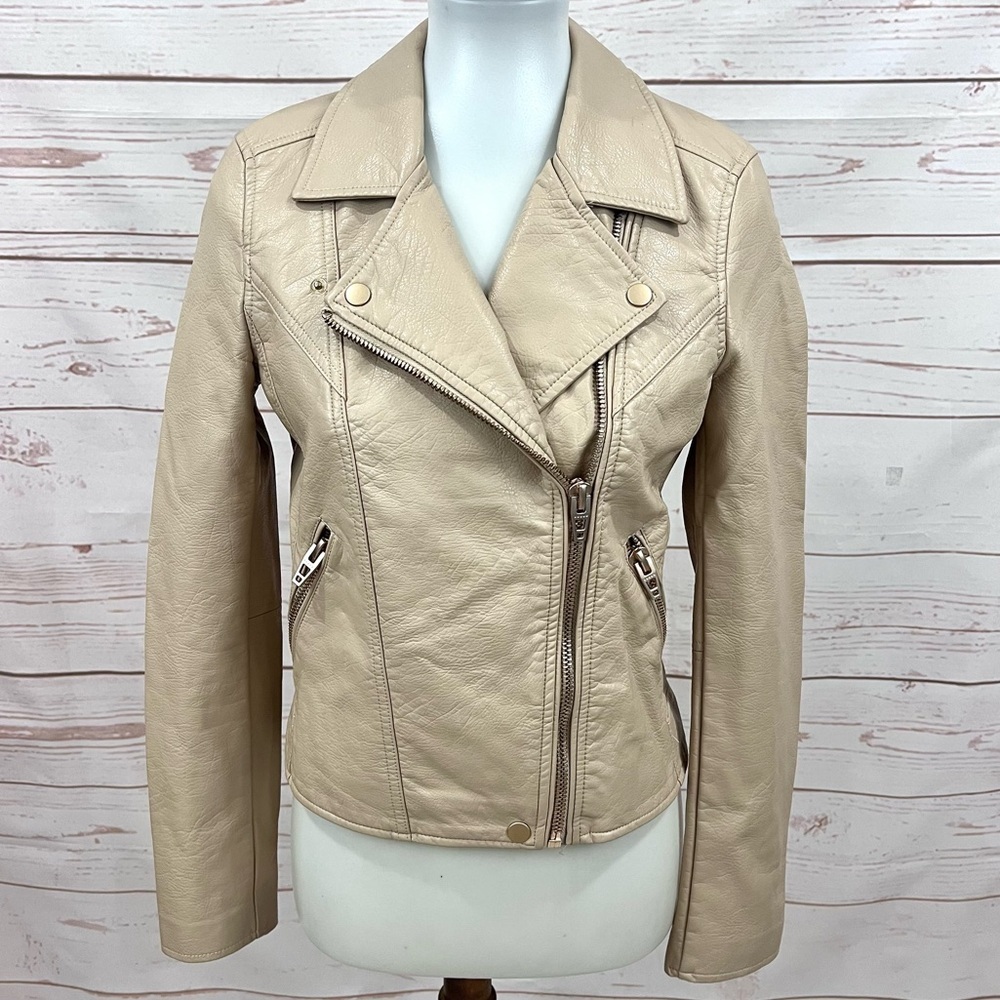 Blank NYC Asymmetrical Zip Natural Champagne Faux Leather Highway Moto Jacket